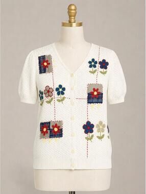 Alfred Dunner Floral Patchwork Ramie Cotton Cardigan